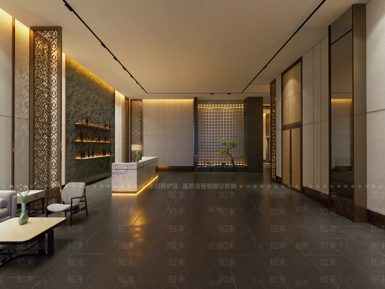 新中式宴会厅前厅SU模型下载【ID:1109847022】