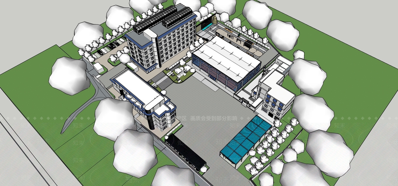 现代体育建筑SU模型下载【ID:1110312789】