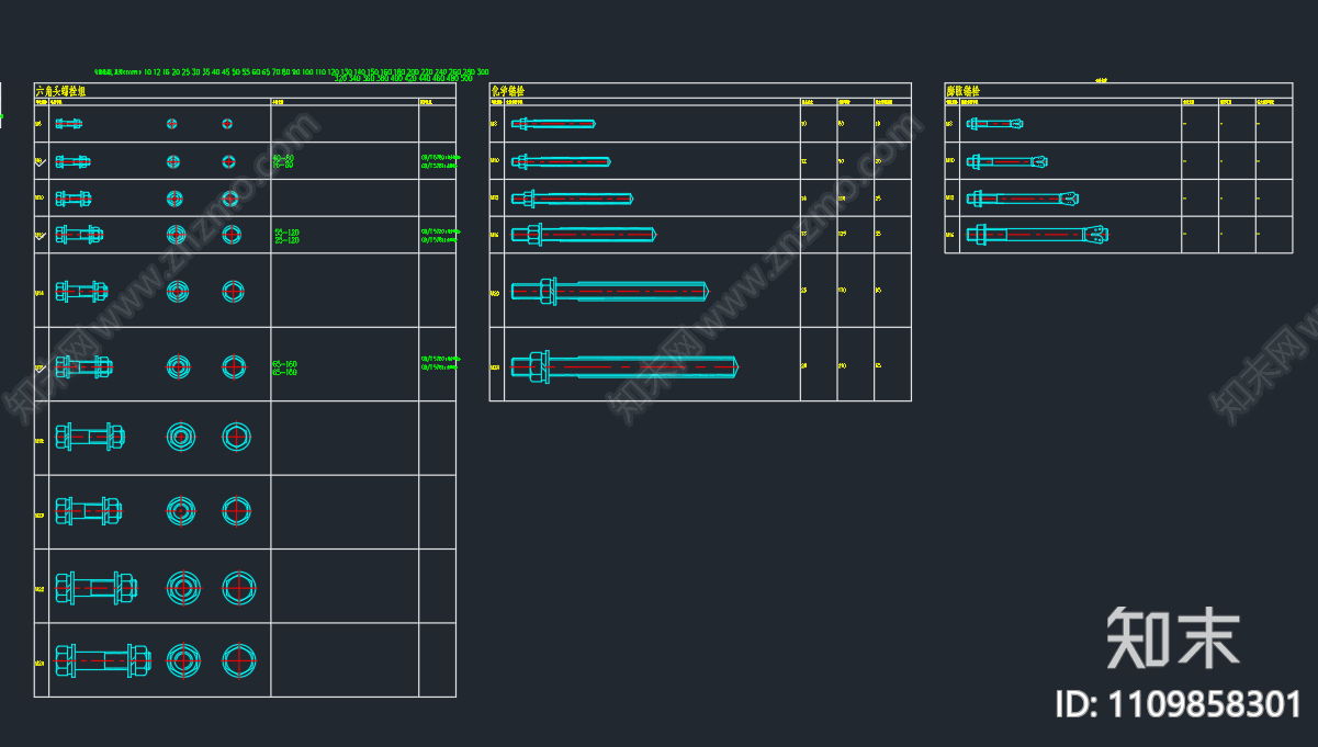国标螺栓图集cad施工图下载【ID:1109858301】