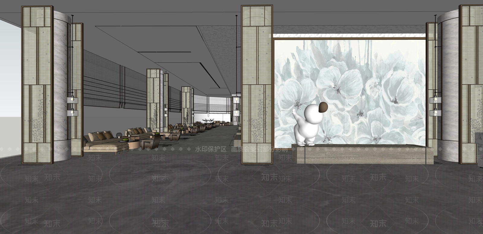 新中式酒店大堂SU模型下载【ID:1109865391】