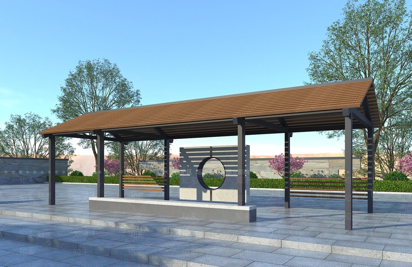 新中式廊架3D模型下载【ID:1109886226】