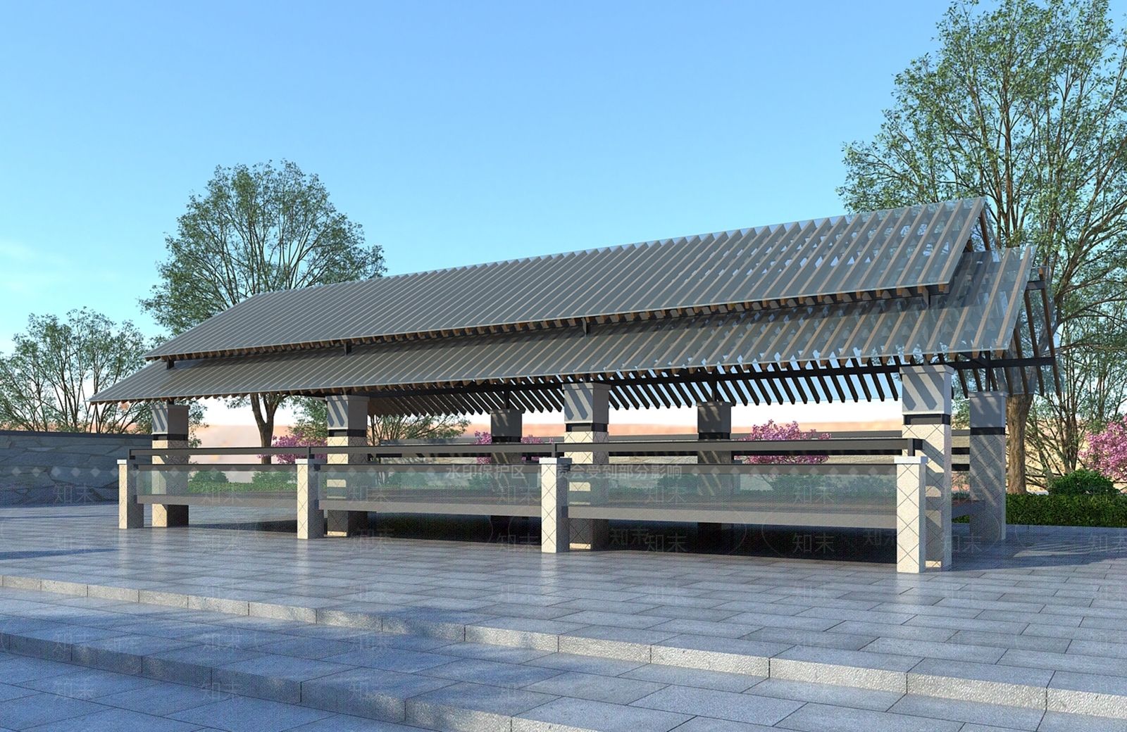 新中式廊架3D模型下载【ID:1109886563】