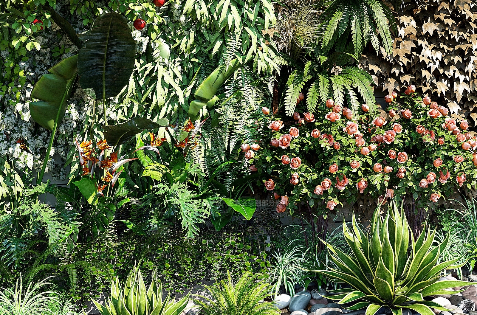 现代植物墙3D模型下载【ID:1109917862】