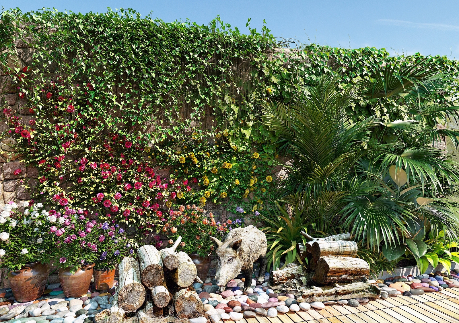 现代植物墙3D模型下载【ID:1109918443】