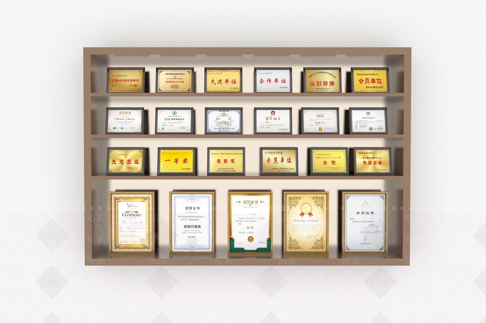 现代奖牌荣誉证书摆件3D模型下载【ID:1109927544】