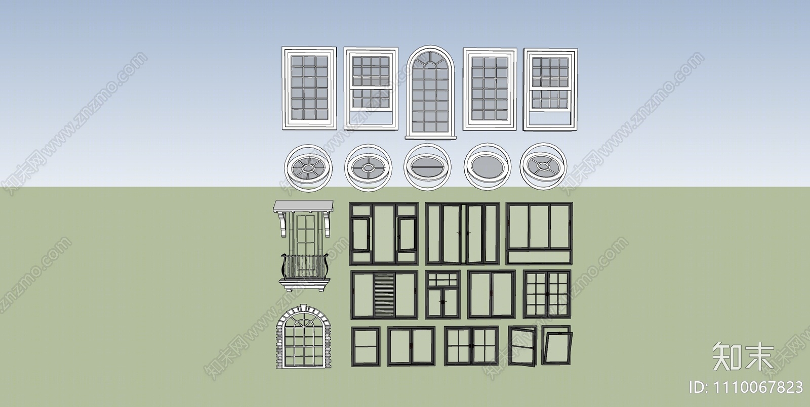 现代窗户组合SU模型下载【ID:1110067823】