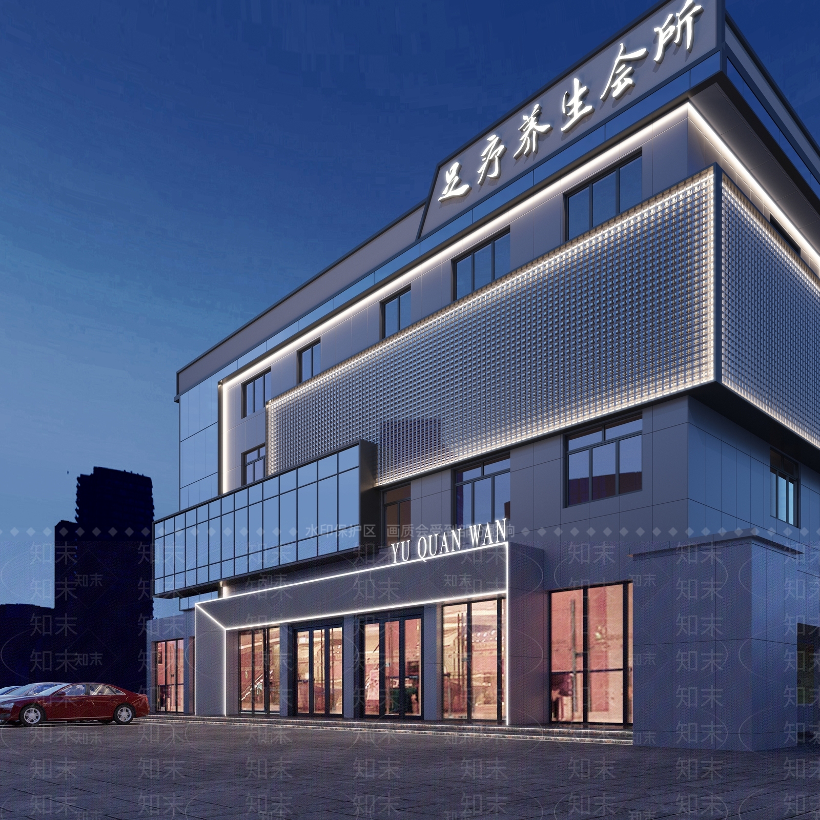 现代洗浴中心门头门面3D模型下载【ID:1109937710】