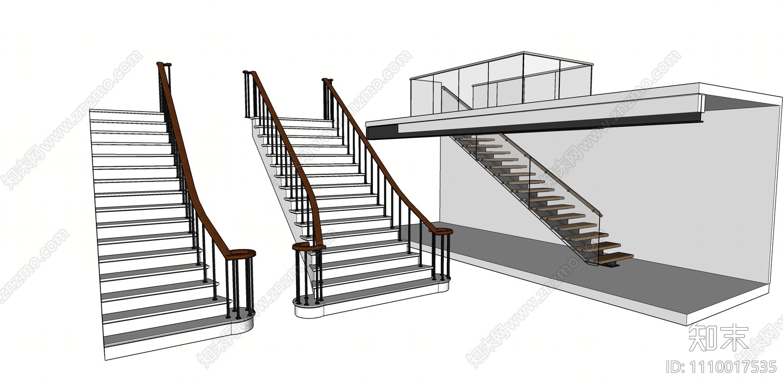 现代扶手楼梯SU模型下载【ID:1110017535】