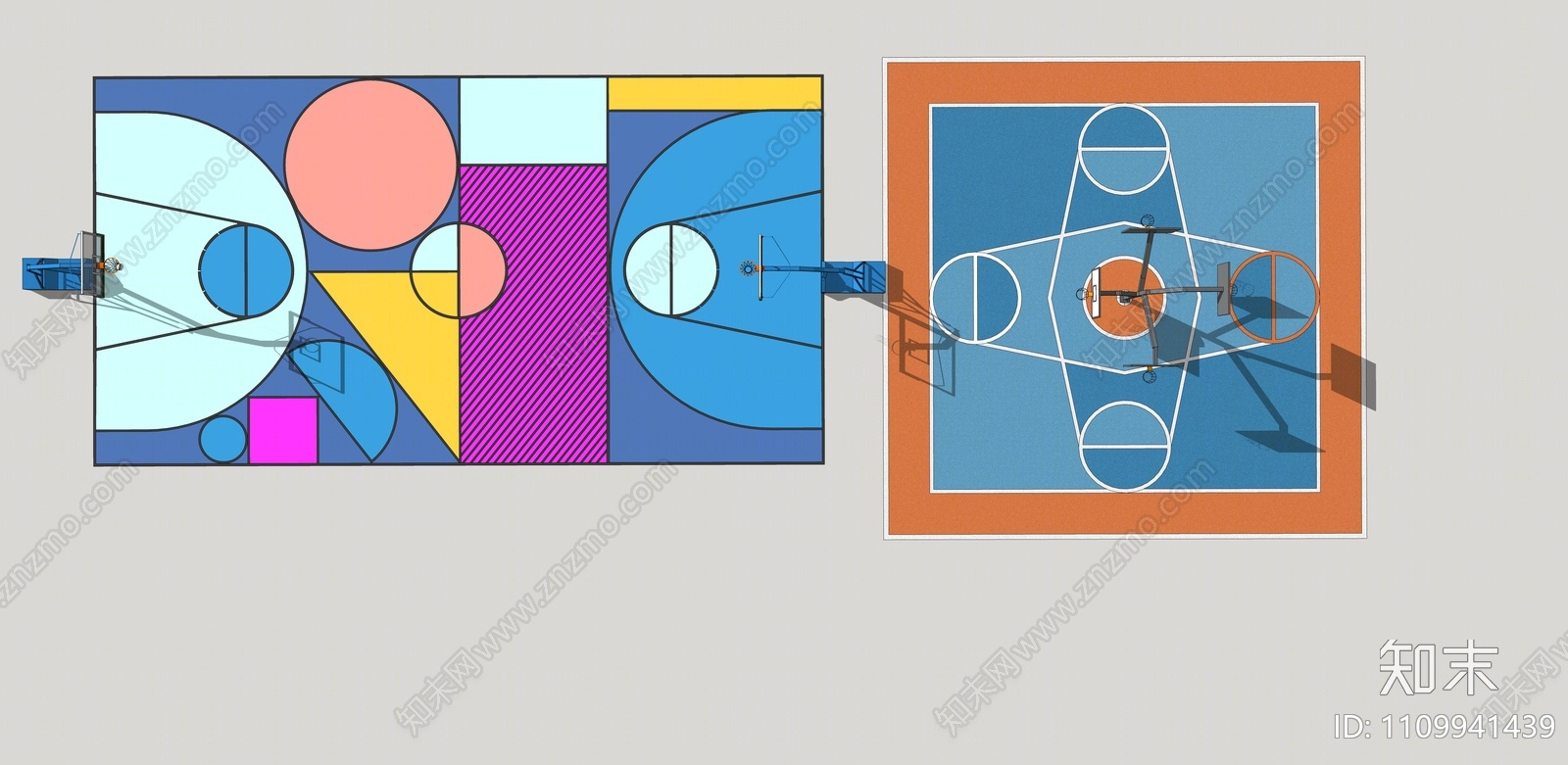 现代篮球场SU模型下载【ID:1109941439】