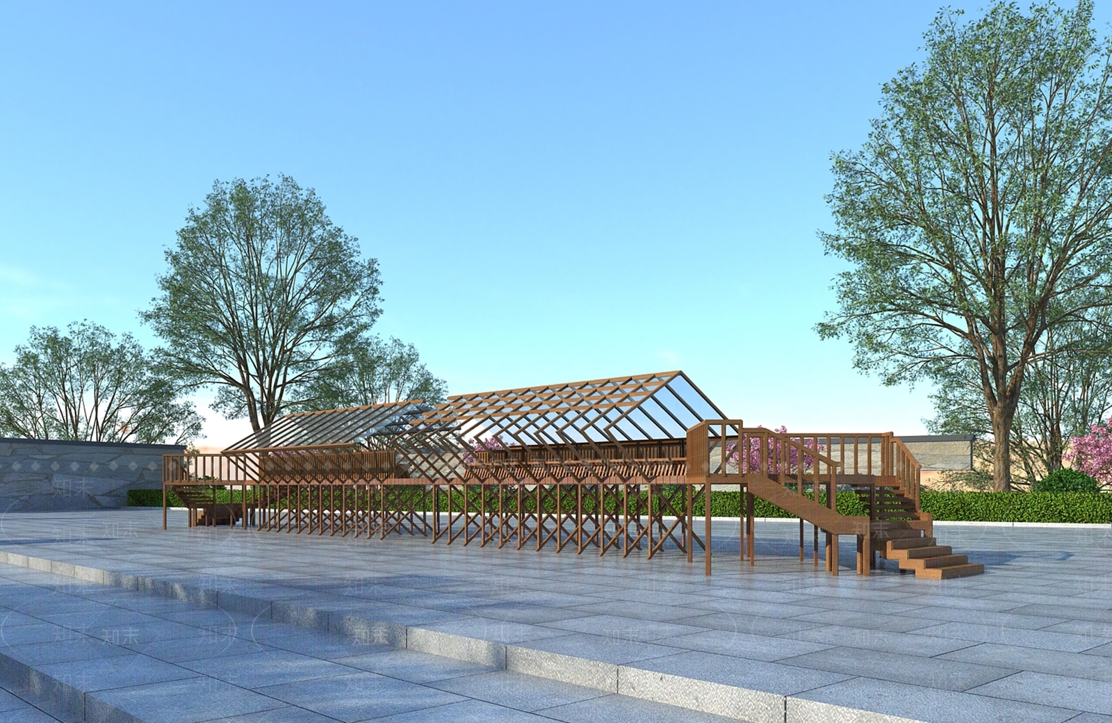 新中式廊架3D模型下载【ID:1109943479】