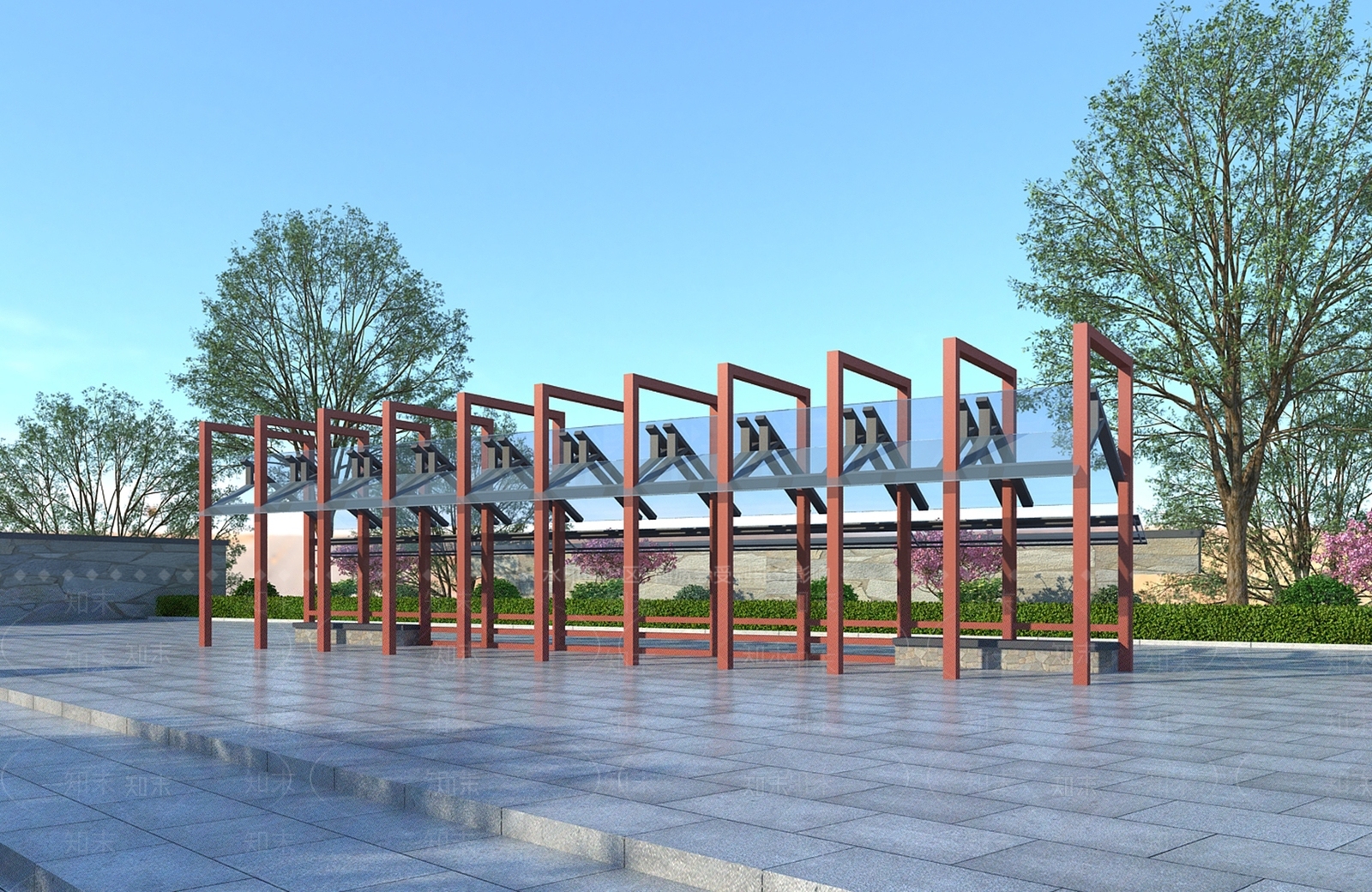 新中式廊架3D模型下载【ID:1109943714】