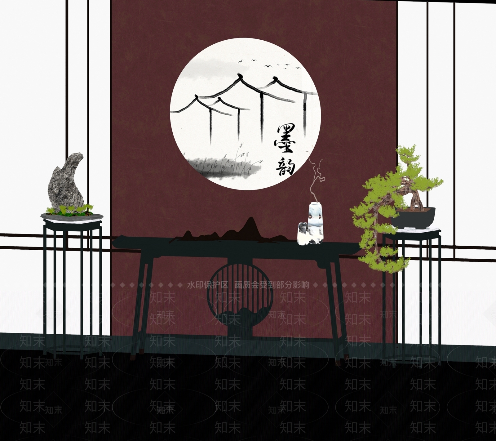 新中式端景条案SU模型下载【ID:1109943755】