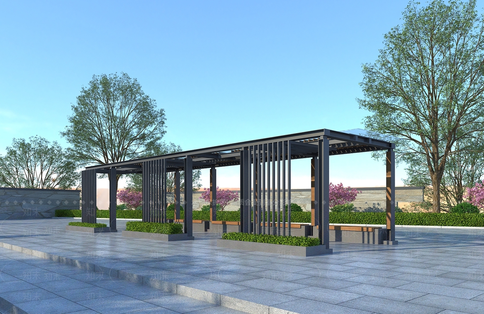 新中式廊架3D模型下载【ID:1109943967】