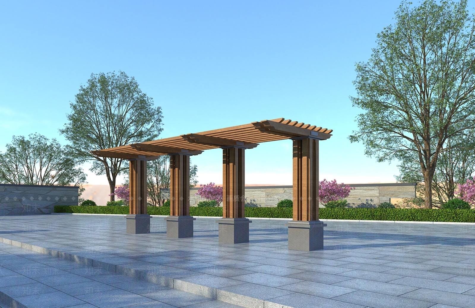 新中式廊架3D模型下载【ID:1109944131】