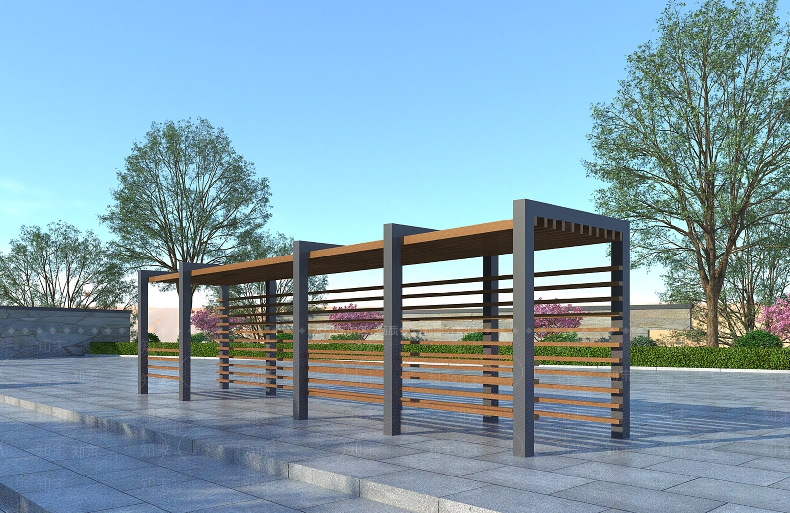 新中式廊架3D模型下载【ID:1109944345】