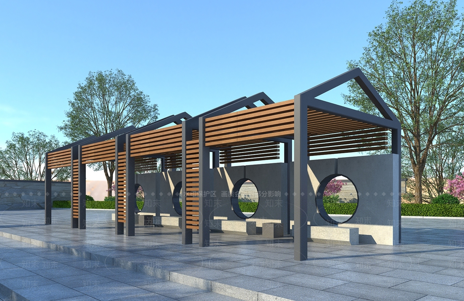 新中式廊架3D模型下载【ID:1109944592】