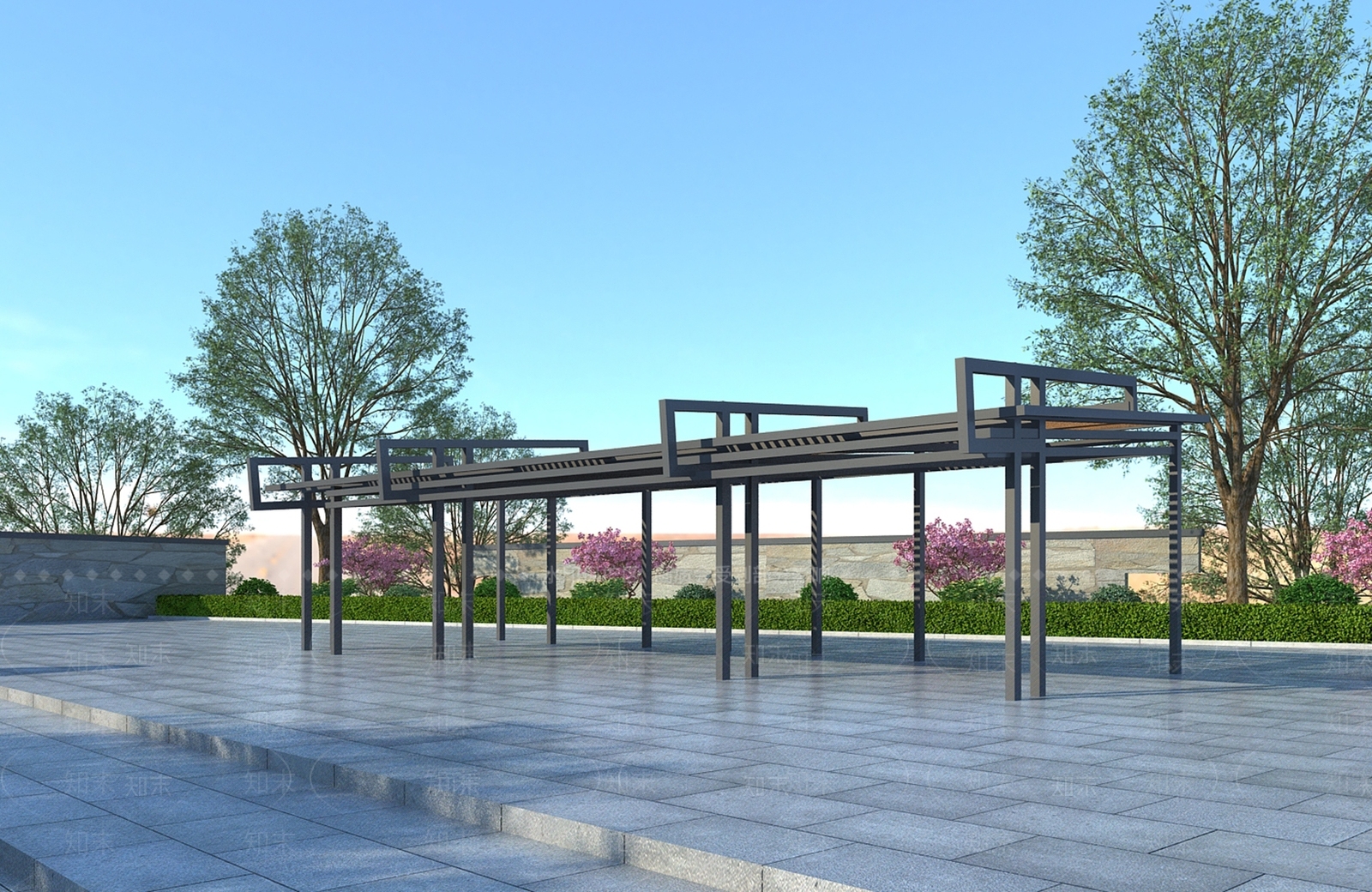 新中式廊架3D模型下载【ID:1109944751】