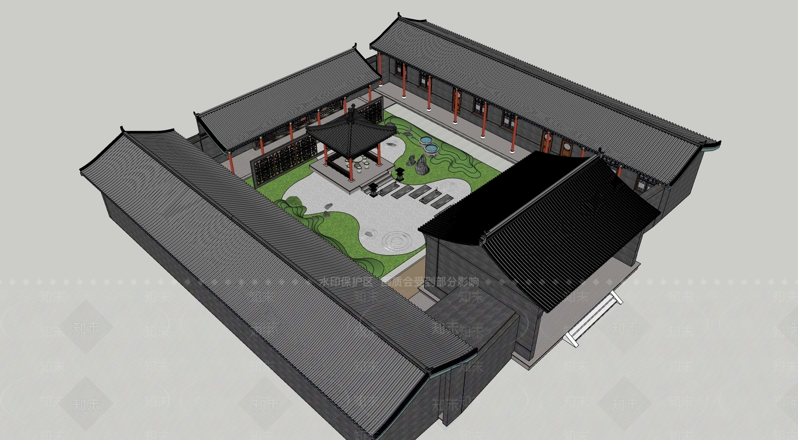 新中式四合院SU模型下载【ID:1109944820】