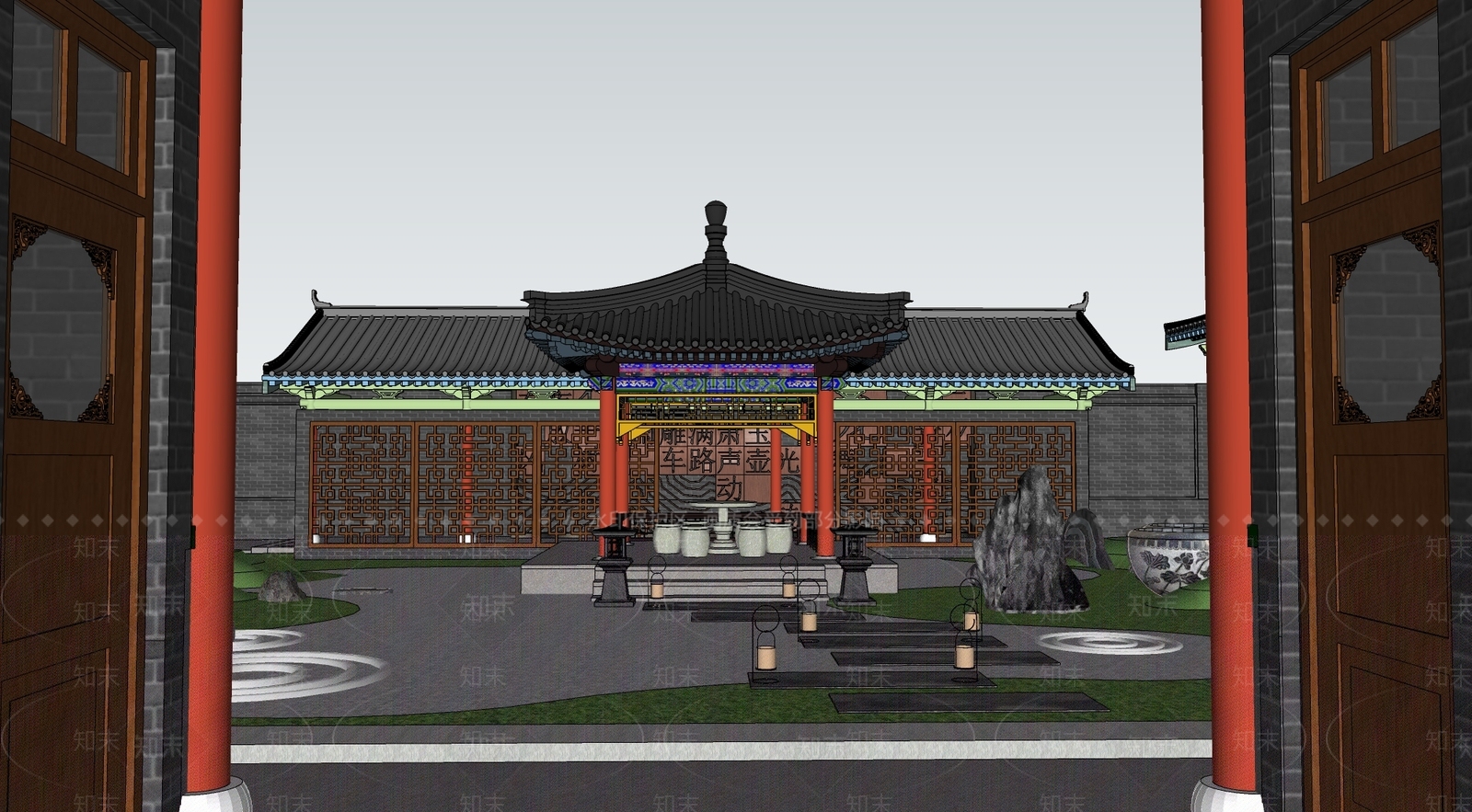 新中式四合院SU模型下载【ID:1109944820】