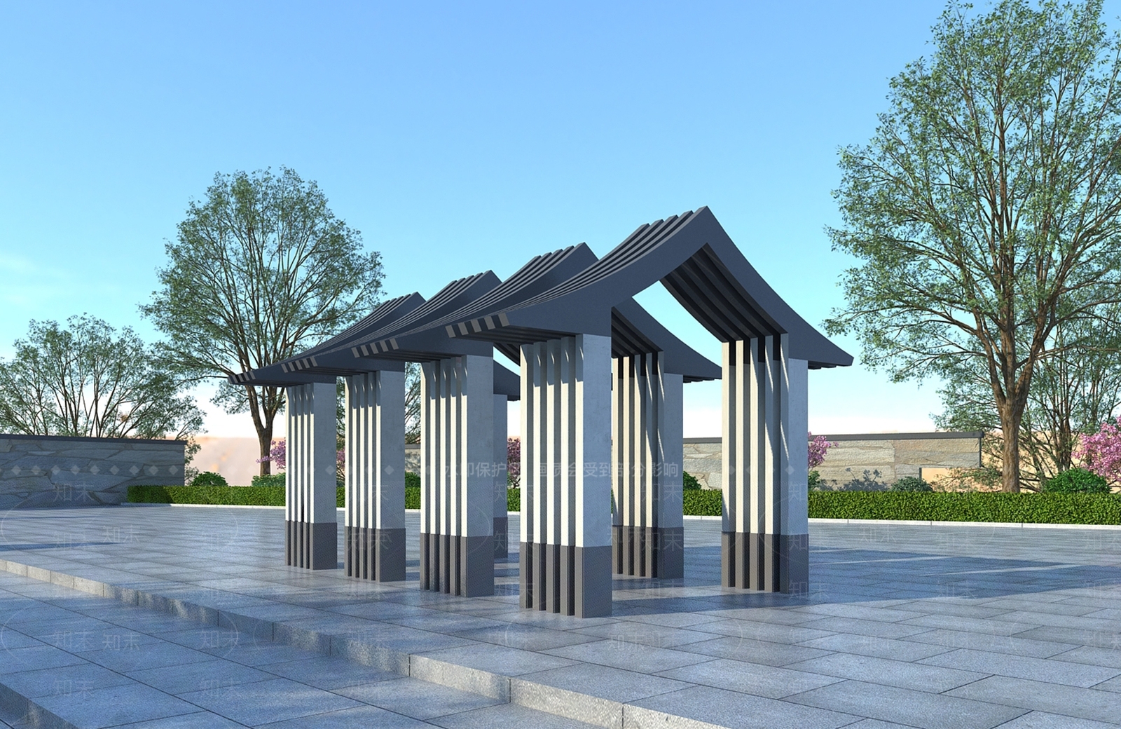 新中式廊架3D模型下载【ID:1109944807】