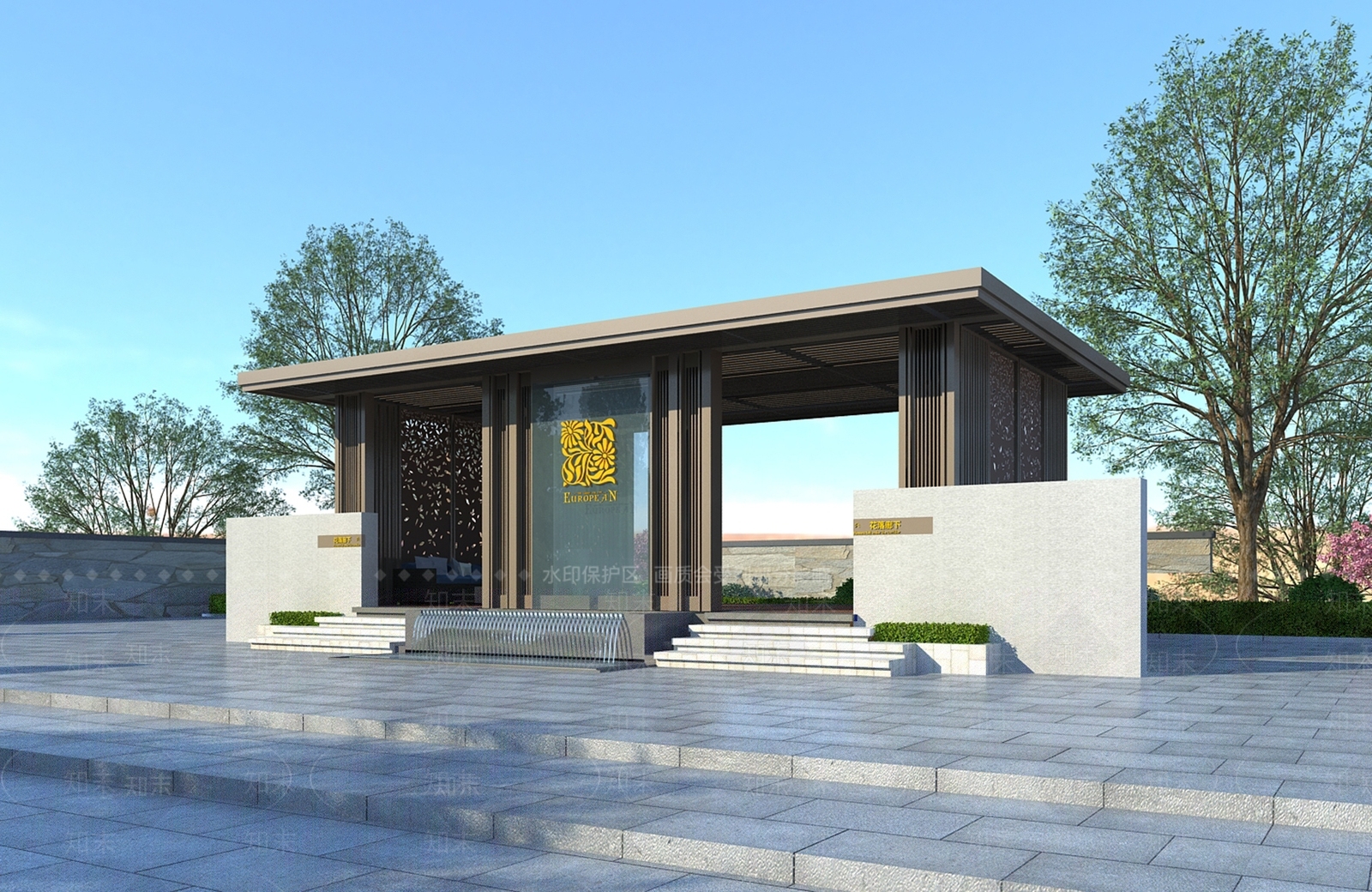 新中式廊架3D模型下载【ID:1109945168】