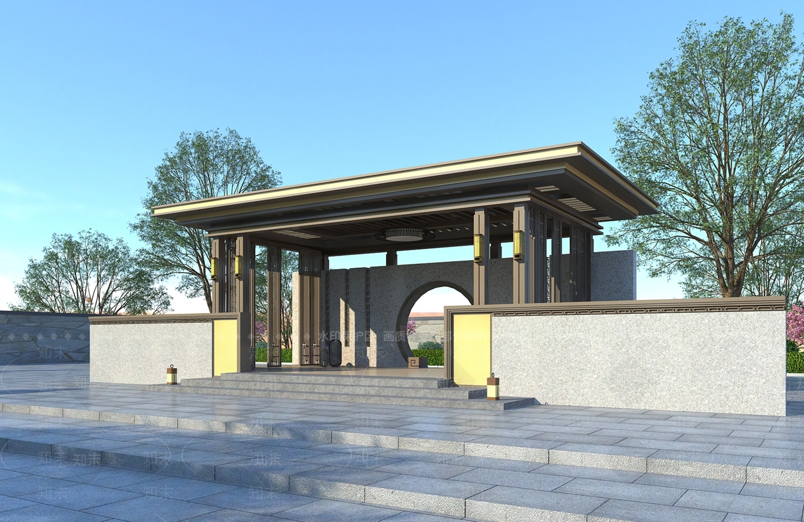 新中式廊架3D模型下载【ID:1109945205】