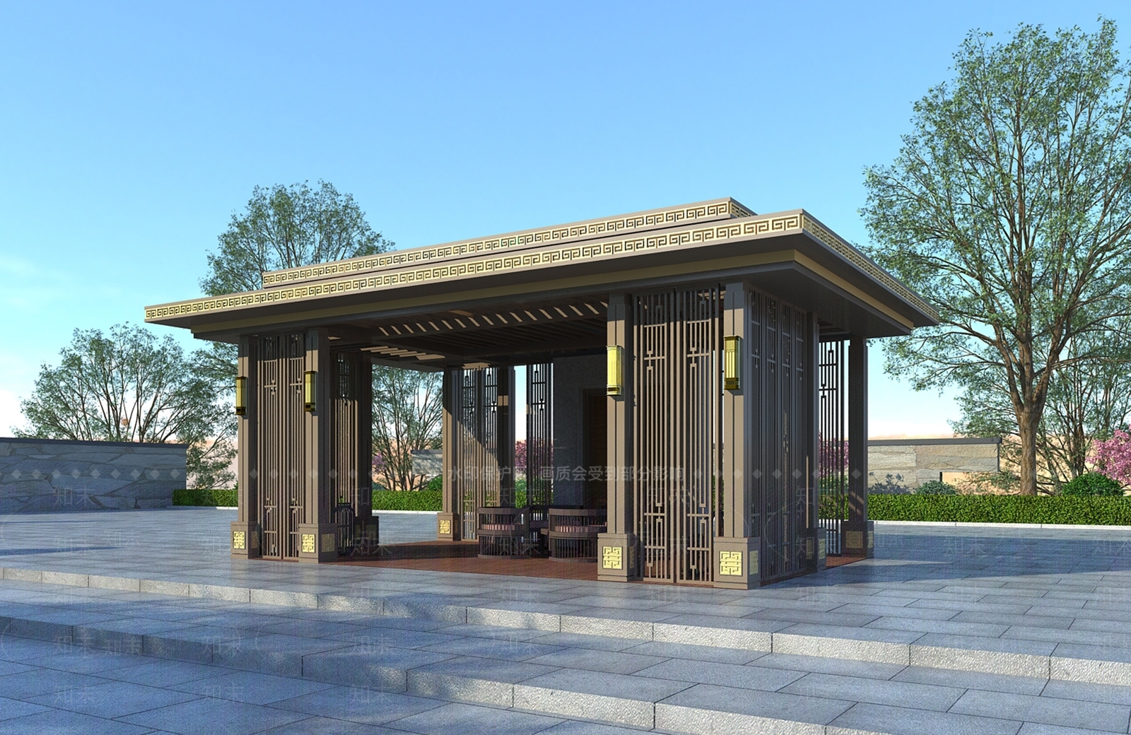 新中式廊架3D模型下载【ID:1109945375】
