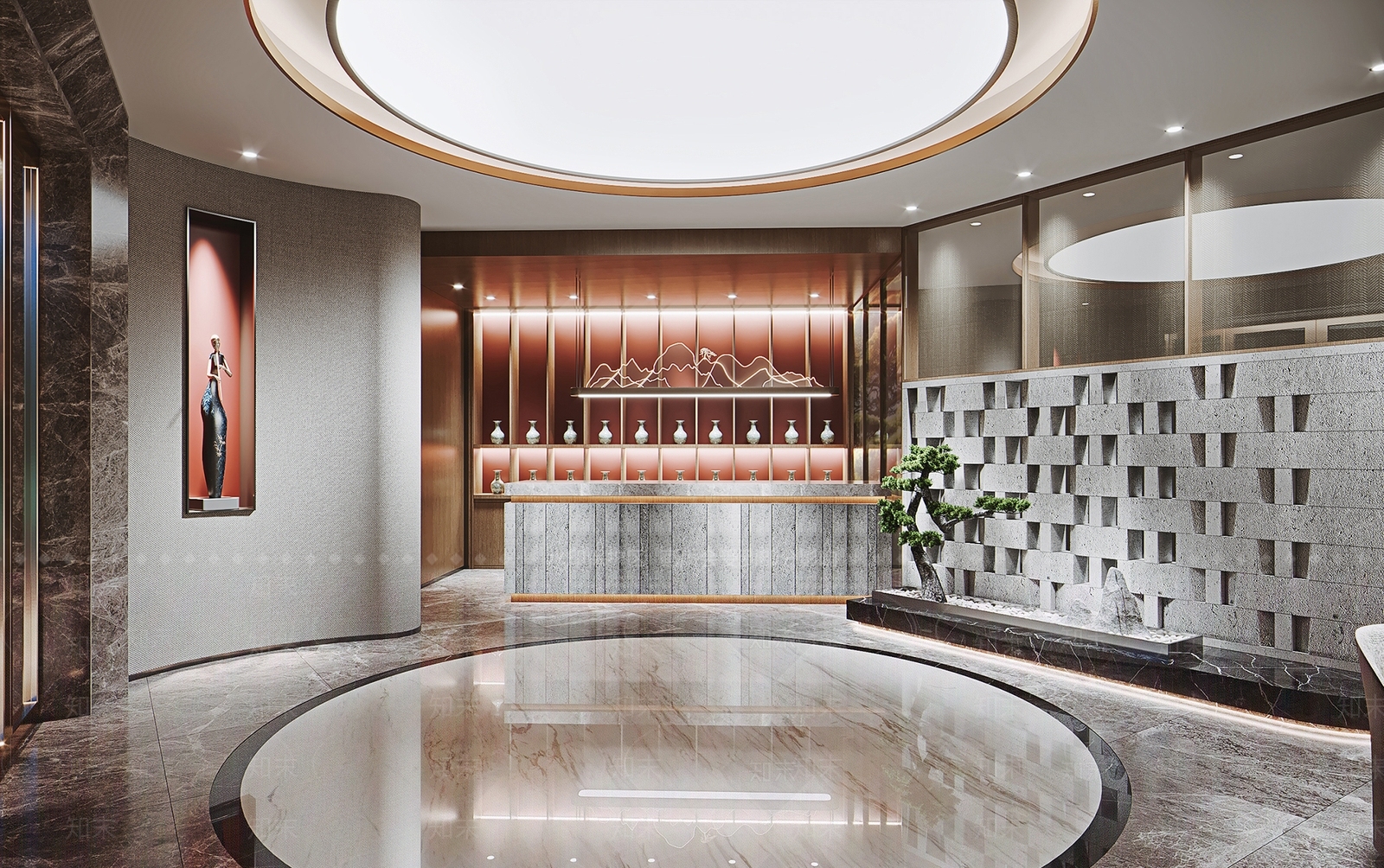 新中式酒店大堂SU模型下载【ID:1109954135】