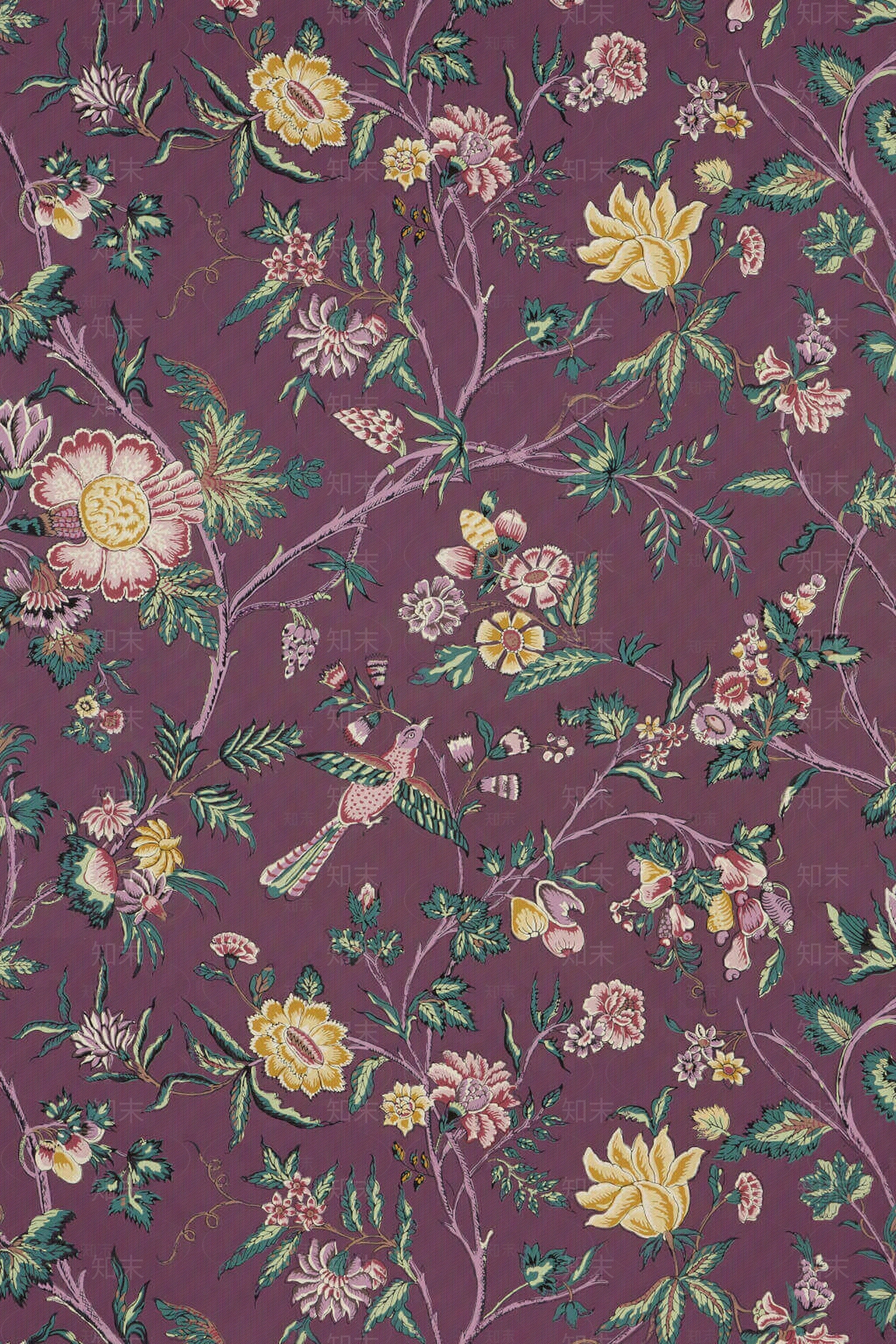 欧式紫色花卉壁纸贴图下载【ID:1109965824】