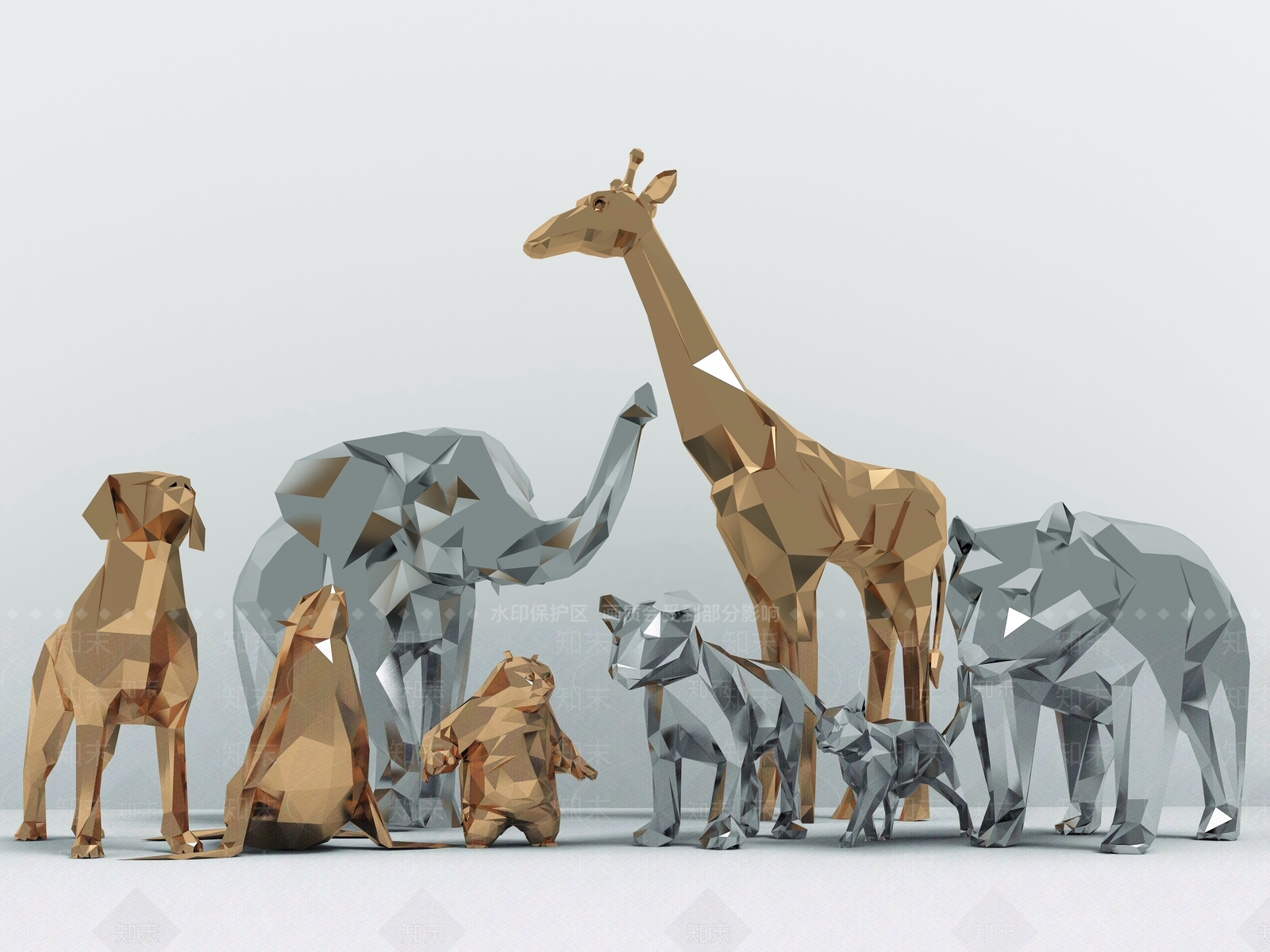 现代几何动物雕塑小品SU模型下载【ID:1109974992】