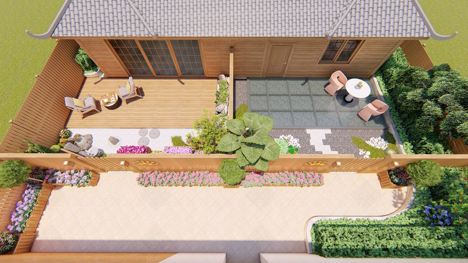 日式屋顶花园SU模型下载【ID:1109983368】