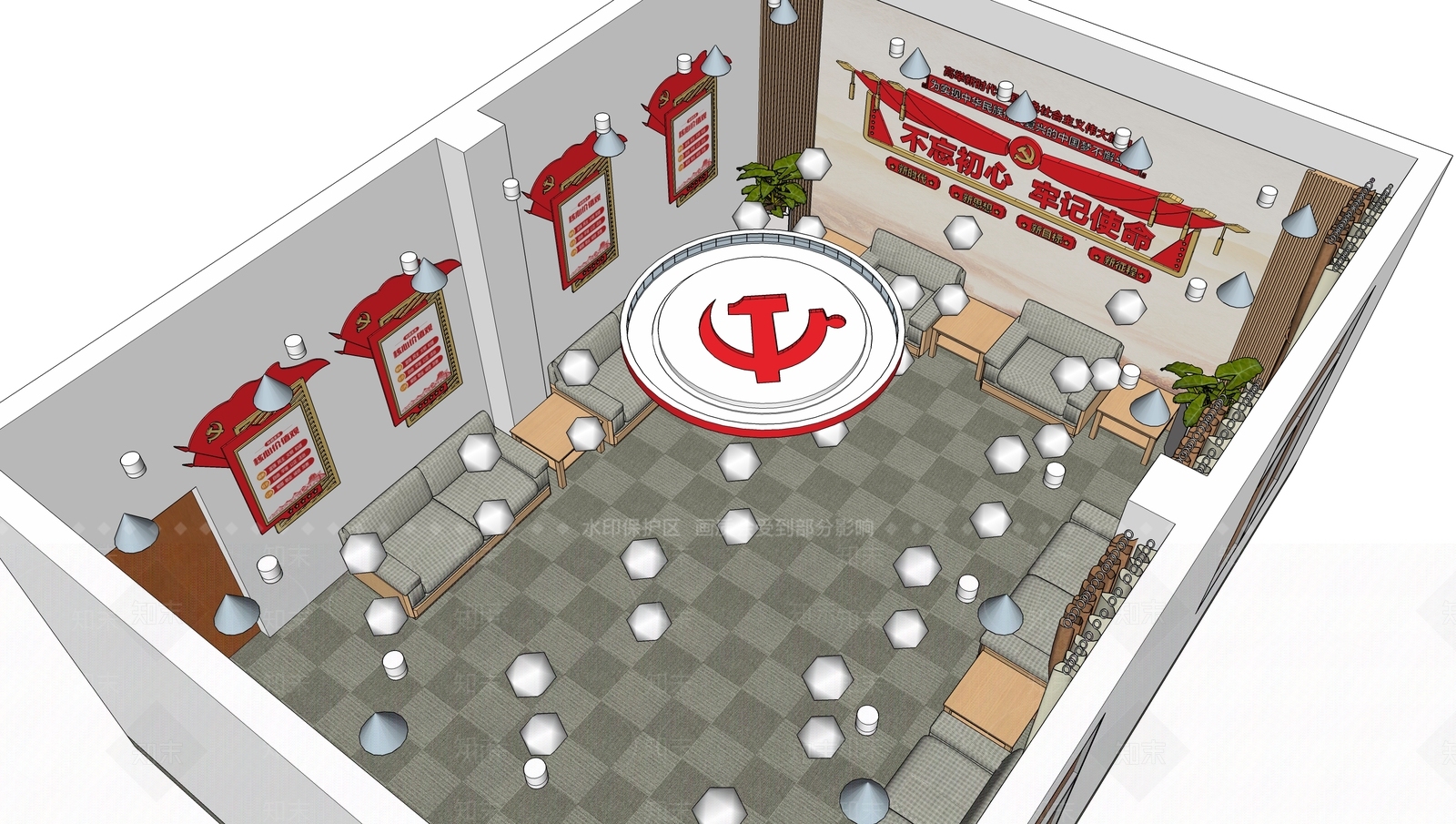 现代党建展厅SU模型下载【ID:1109984910】