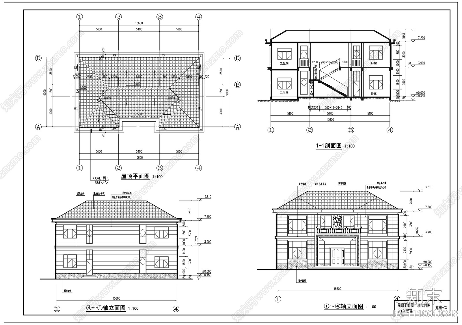 新中式自建别墅cad施工图下载【ID:1110010348】