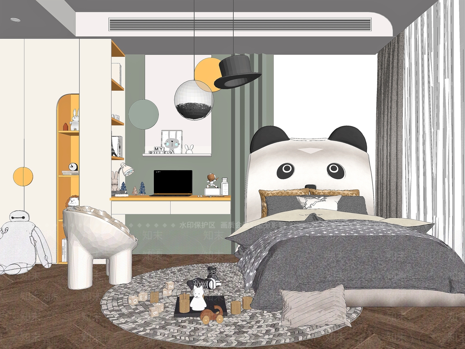 现代男孩儿童房SU模型下载【ID:1110006850】