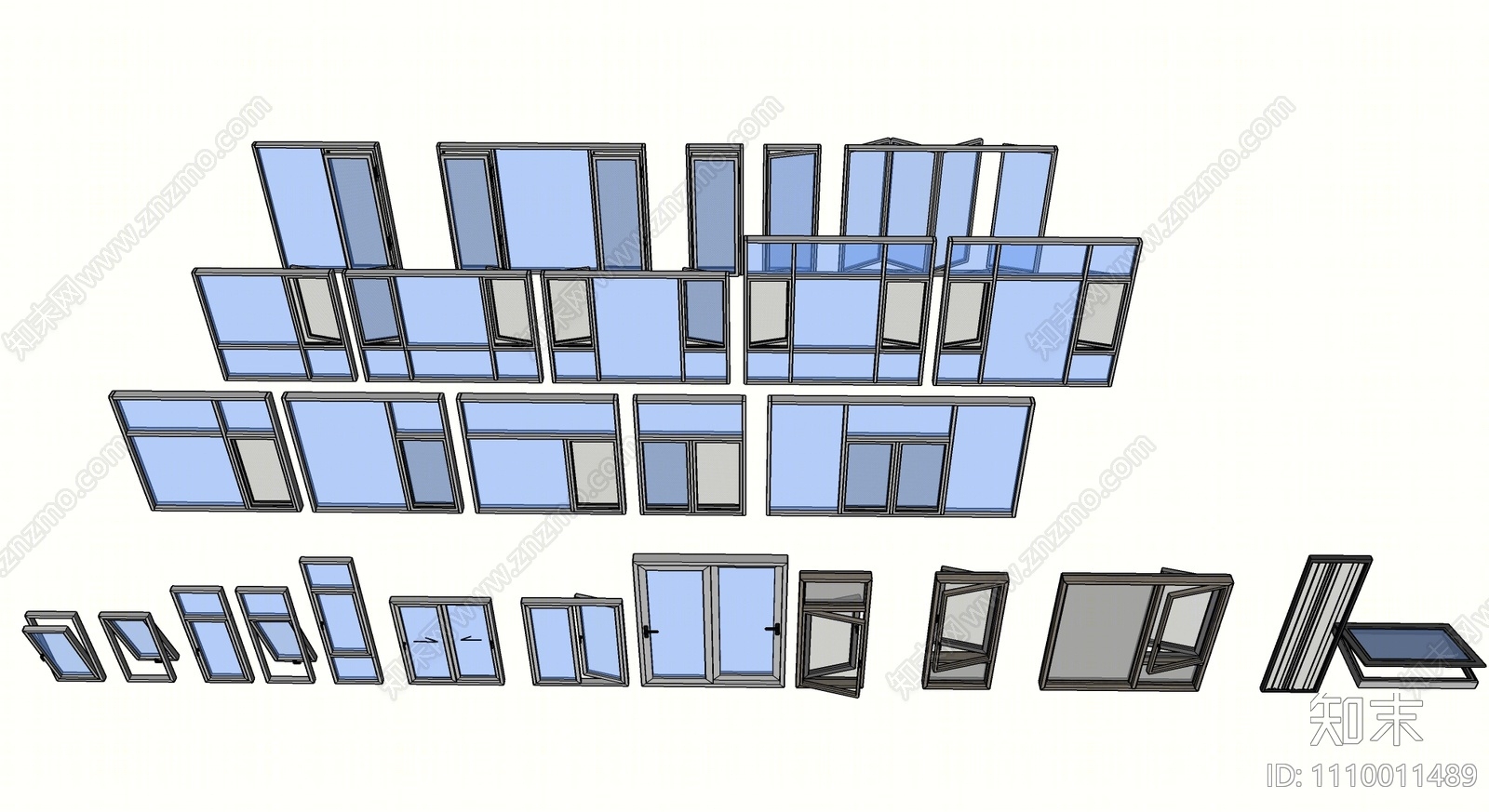 现代窗户组合SU模型下载【ID:1110011489】