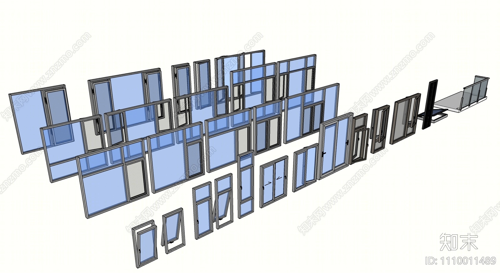 现代窗户组合SU模型下载【ID:1110011489】