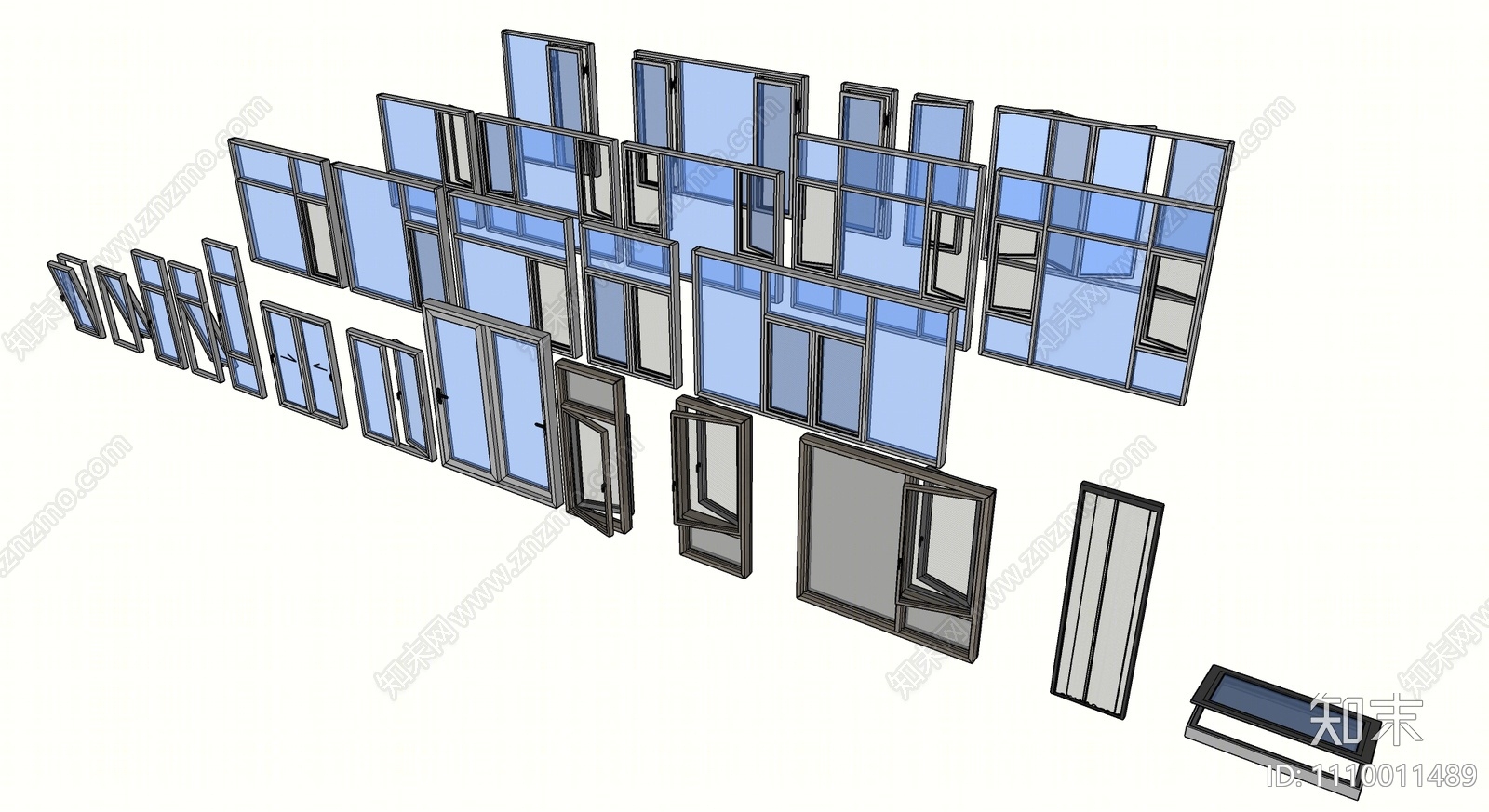 现代窗户组合SU模型下载【ID:1110011489】