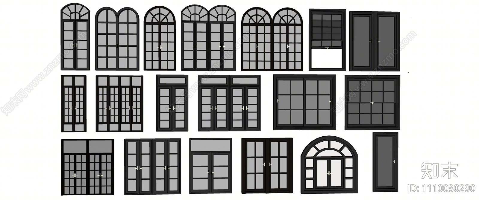 现代窗户组合SU模型下载【ID:1110030290】