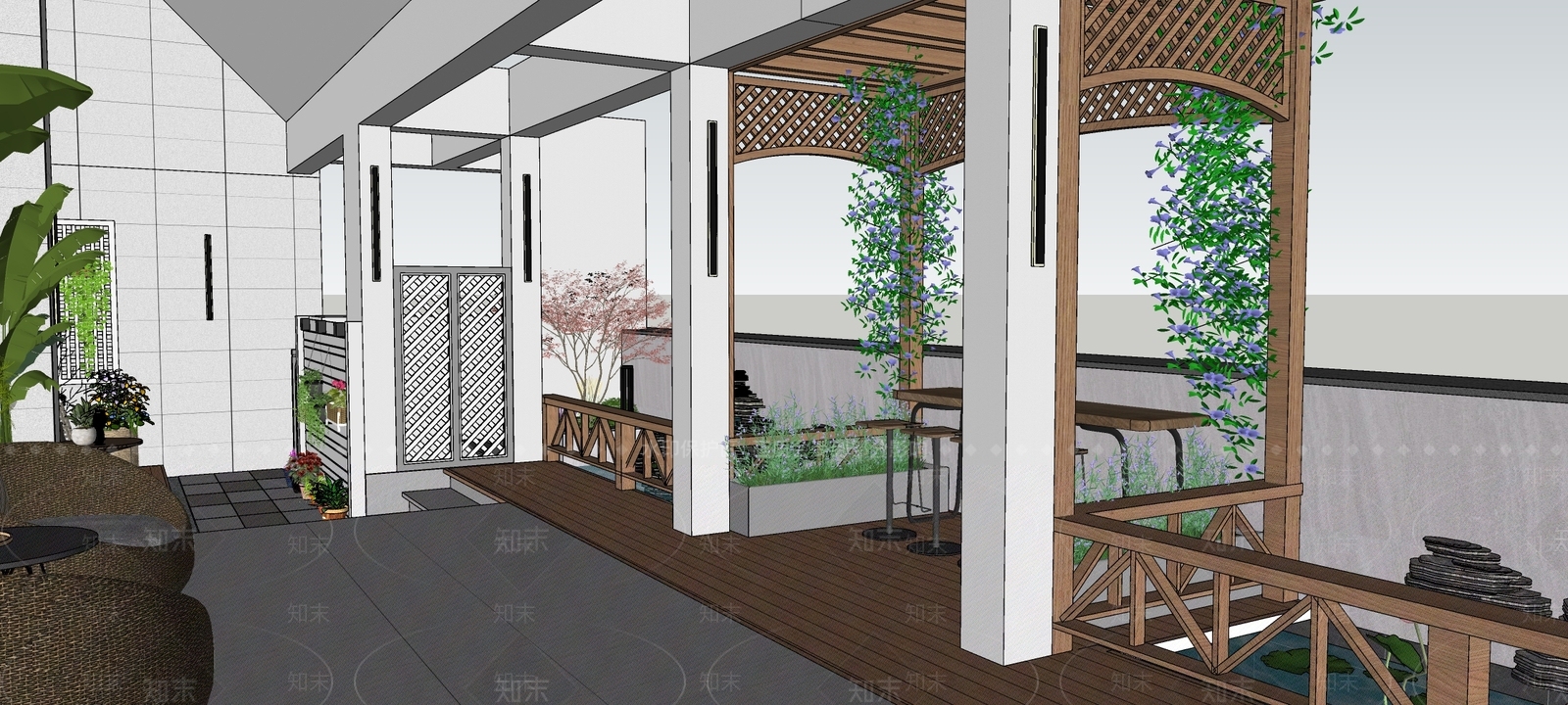 现代屋顶花园SU模型下载【ID:1110037539】