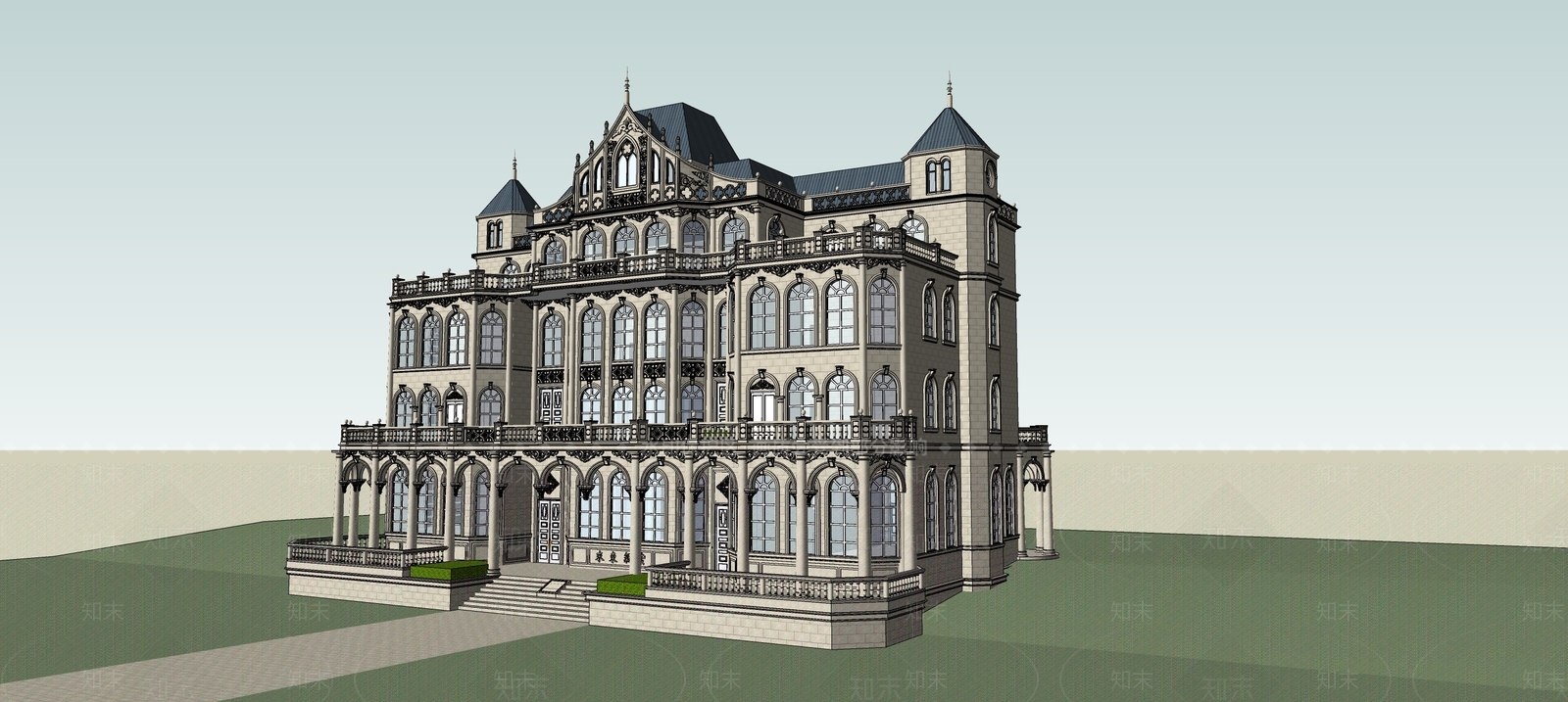 欧式多层办公楼SU模型下载【ID:1110046826】