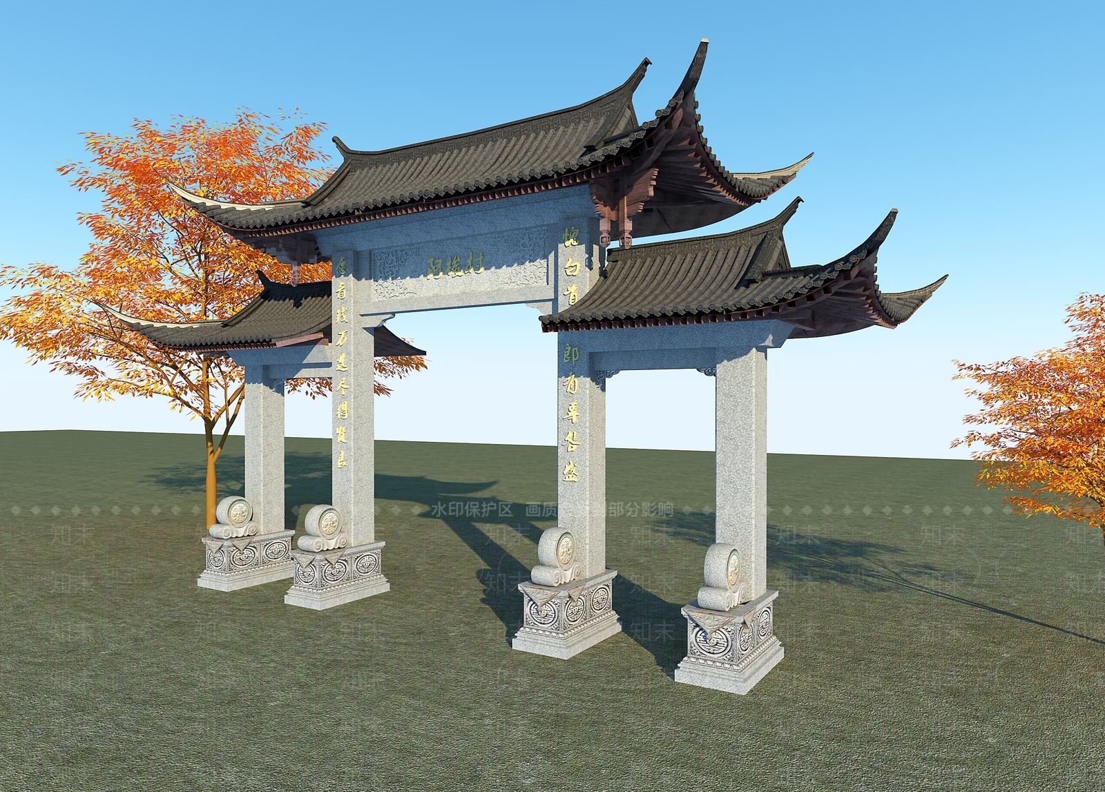 中式牌楼牌坊3D模型下载【ID:1110052190】