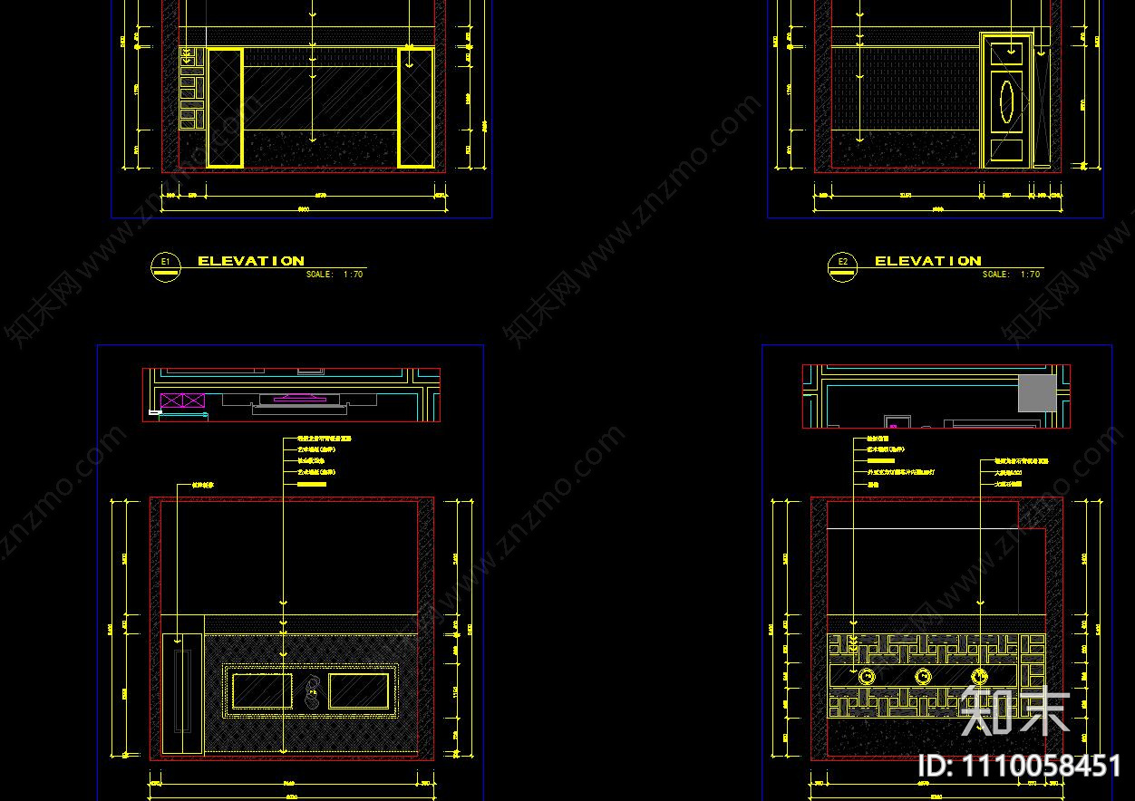 包厢立面图cad施工图下载【ID:1110058451】