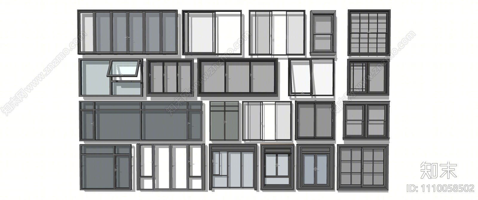 现代窗户组合SU模型下载【ID:1110058502】