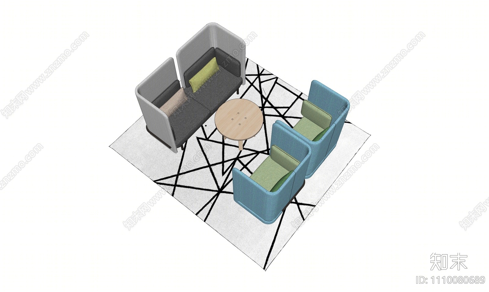 现代咖啡厅卡座沙发SU模型下载【ID:1110080689】