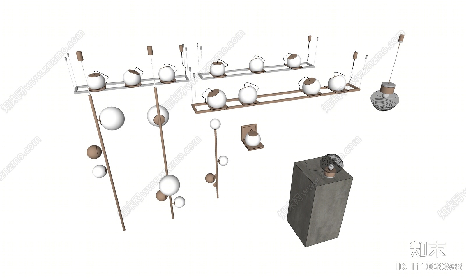 现代灯具组合SU模型下载【ID:1110080983】