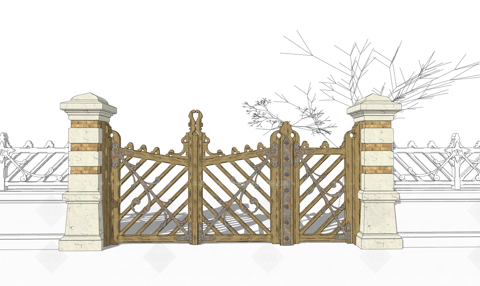 欧式庭院入口大门SU模型下载【ID:1110087164】