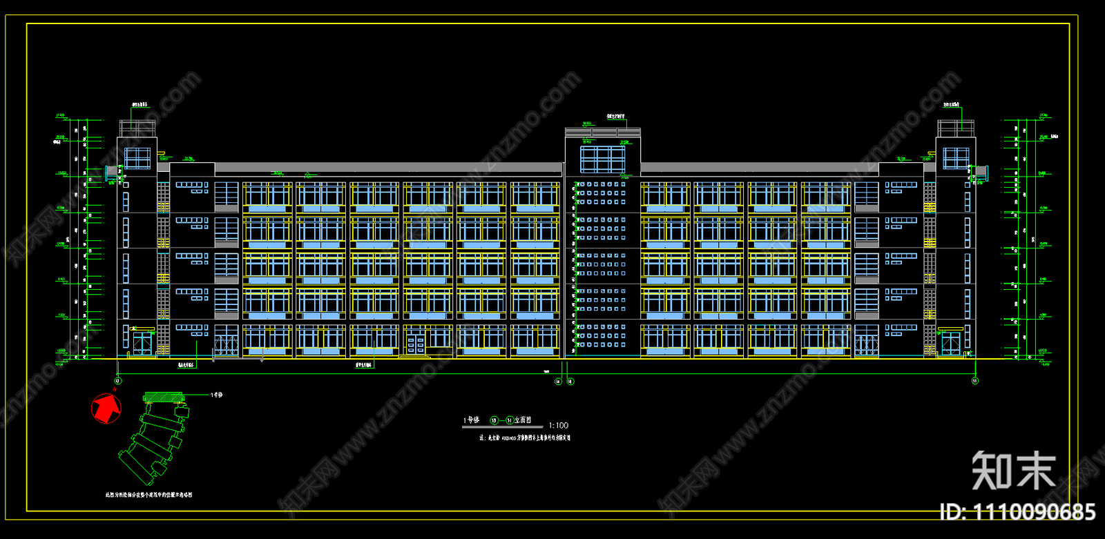某技术学院教学楼CAD施工图施工图下载【ID:1110090685】