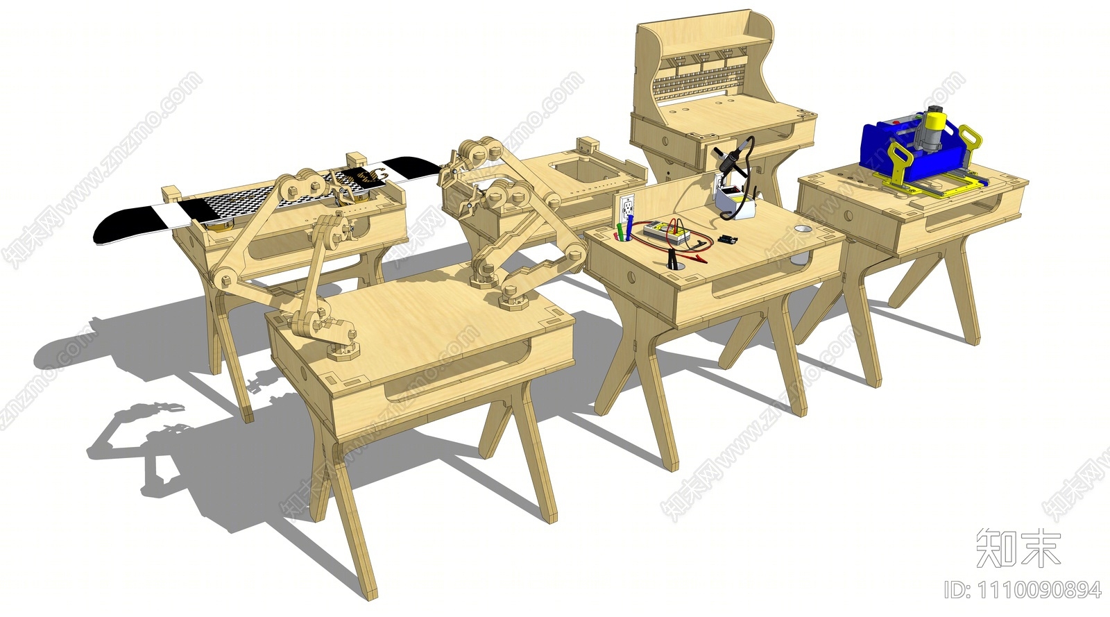 现代实木工作台SU模型下载【ID:1110090894】