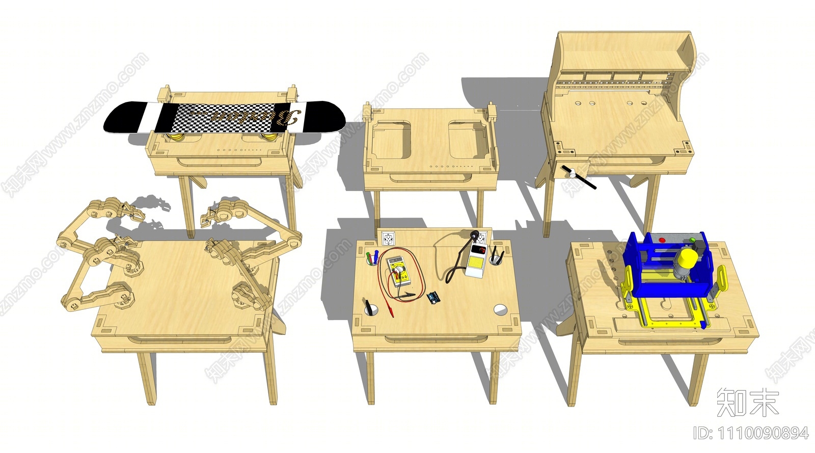 现代实木工作台SU模型下载【ID:1110090894】