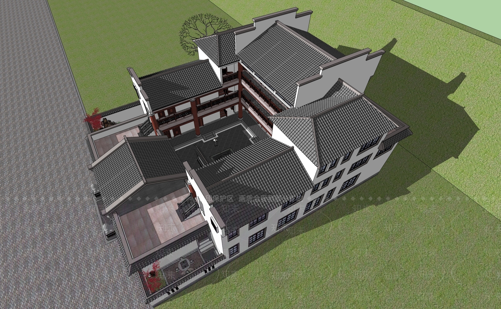 中式四合院SU模型下载【ID:1110091397】